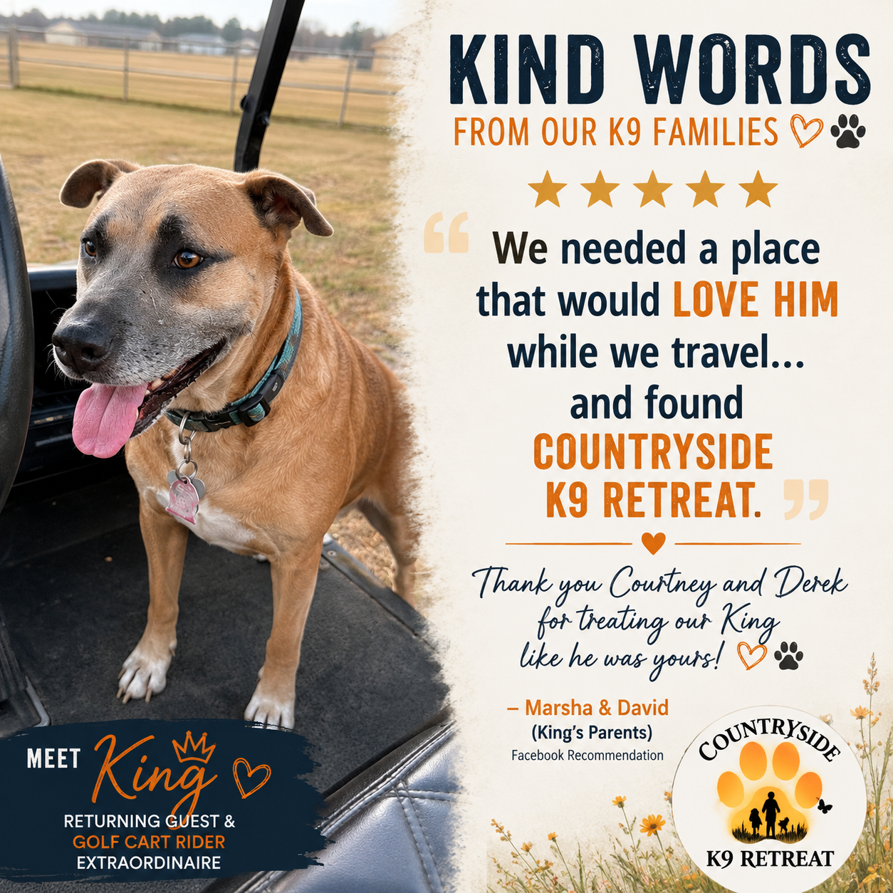 Review from King’s parents about finding a place that would love him while they travel